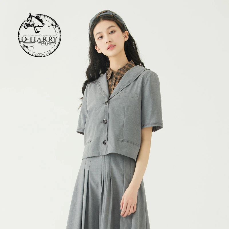 D-HARRY/迪哈利复古气质夏季纯色小众灰色上衣短外套DH232A96126D