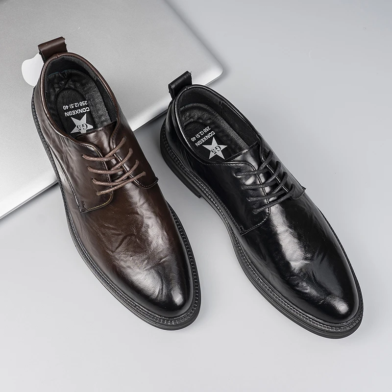 男士潮流英伦风尖头商务皮鞋正装时尚百搭透气韩版系带结婚85578