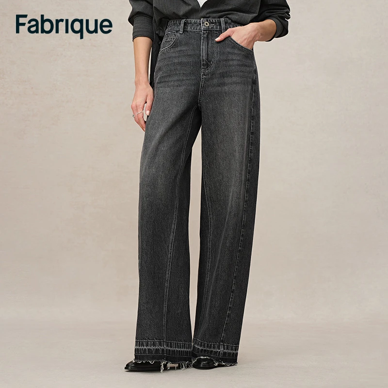 【Fabrique】 Echo 秋冬新款土耳其牛仔设计感水洗毛边扭缝阔腿裤