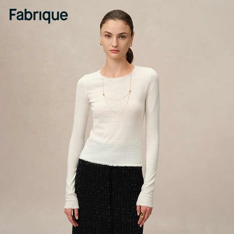 【Fabrique】Basic冬新款3色亲肤月光白微透棉含羊绒针织芽边打底衫