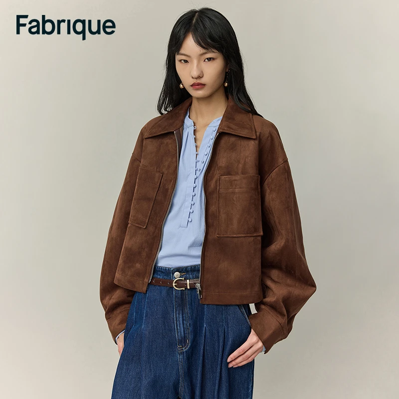 【Fabrique】 Coddenham秋冬设计感焦糖棕仿麂皮绒休闲宽松短夹克