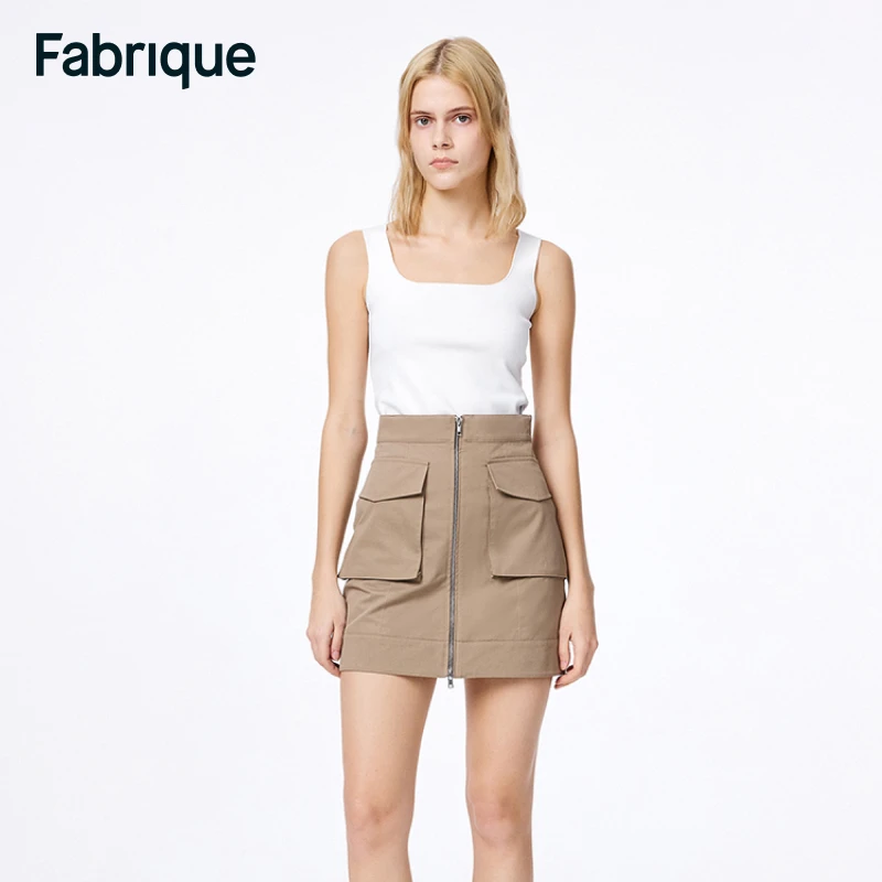 Fabrique博主同款卡其色拉链纯棉工装短款显瘦半身裙时尚户外风