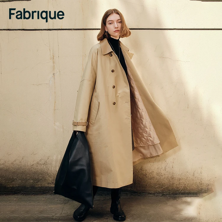 【Fabrique】 Morrone秋冬卡其色纯棉细斜纹腰带大廓形风衣棉服