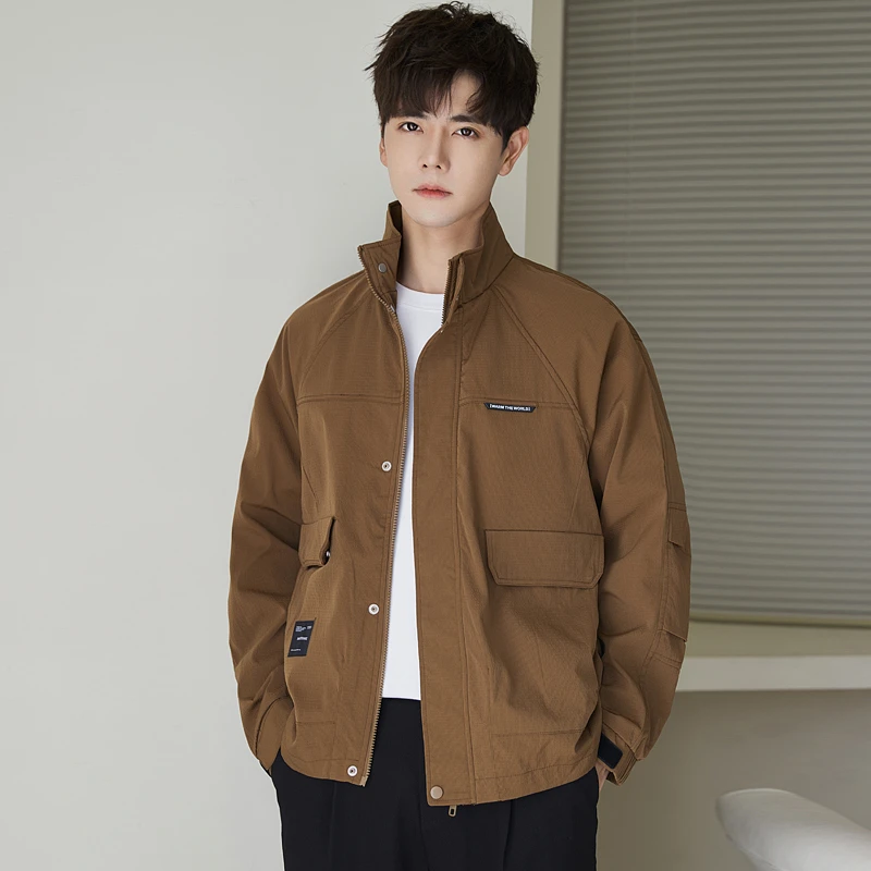 工装立领夹克男士2023春秋季新款潮牌痞帅休闲百搭纯色高级感外套
