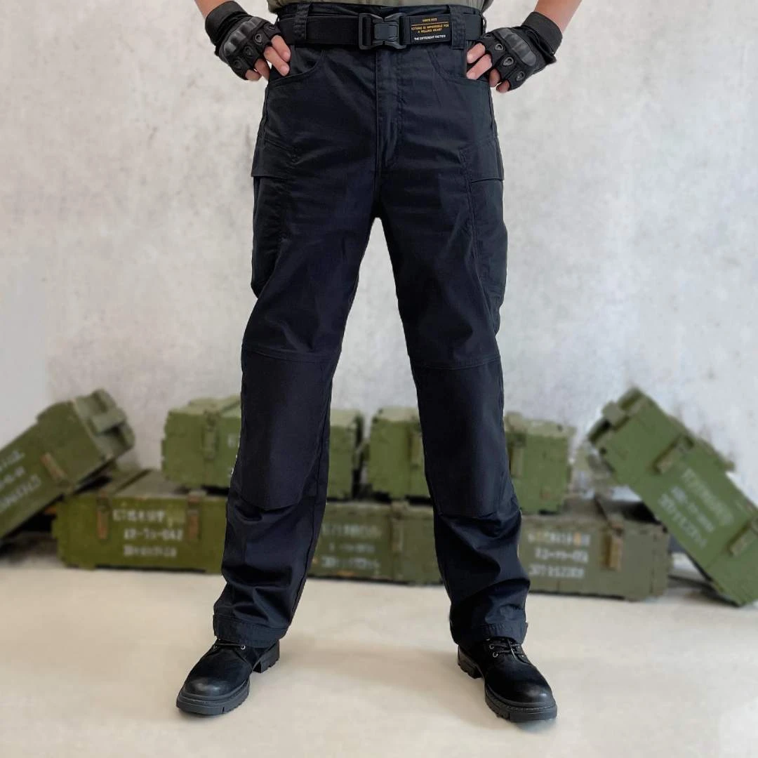 第7区男士春秋户外耐磨多功能可调节直筒黑色战术裤