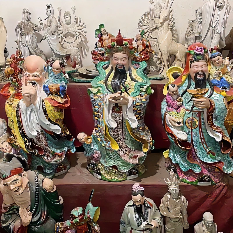 老款福禄寿三星景德镇雕塑瓷手工招财恭喜福禄寿会所公司家用摆件