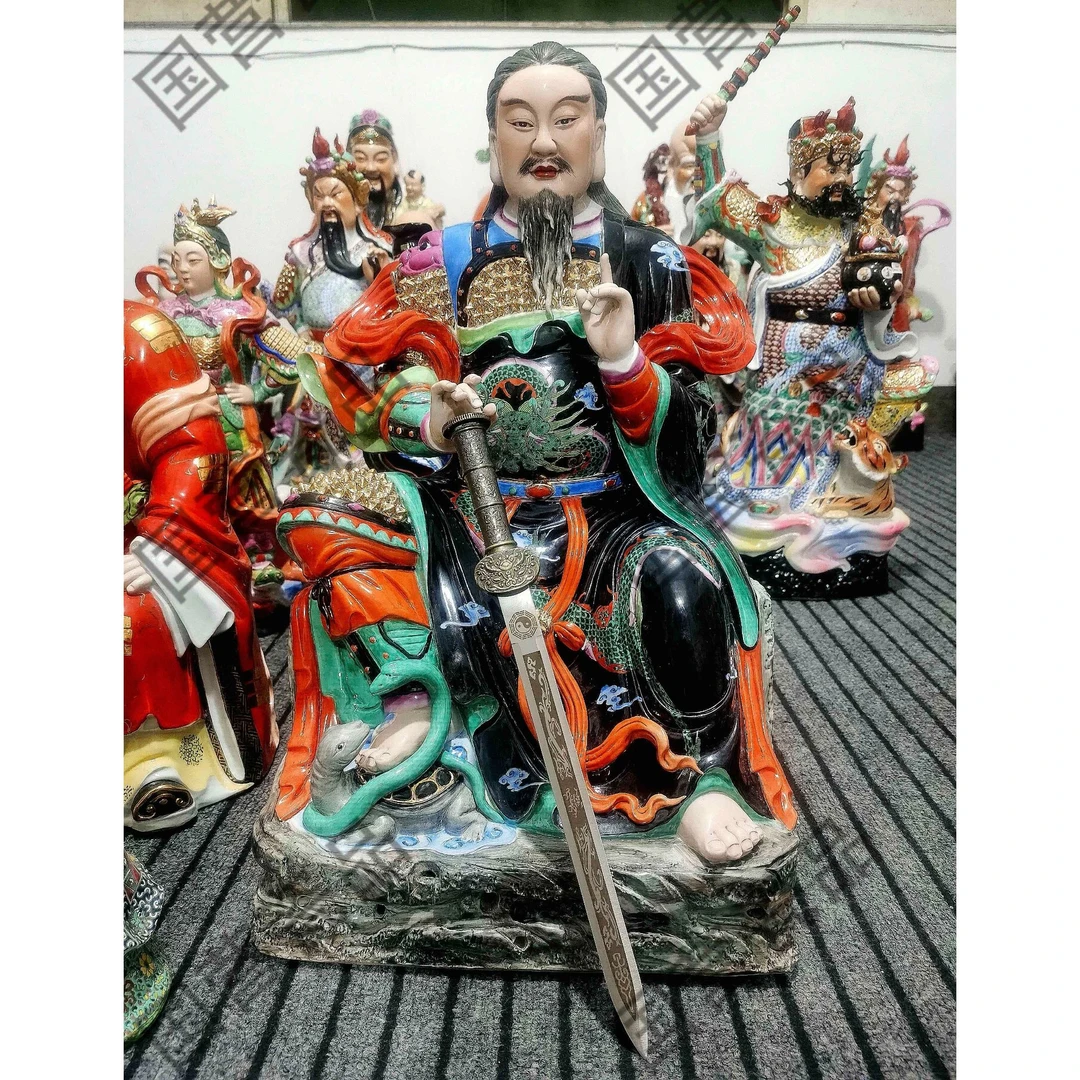 真武大帝神像景德镇陶瓷雕塑珐琅彩雕刻摆件玄天上帝祖师爷神像
