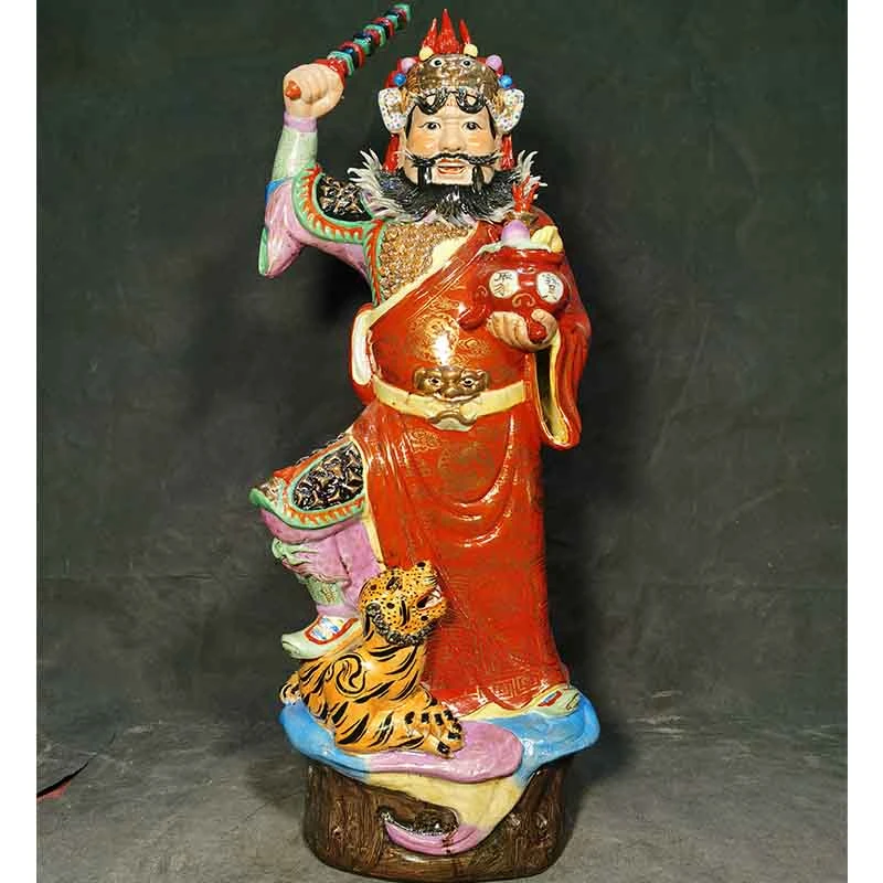 武财神赵公明景德镇雕塑瓷描金红衣站像武财神赵元帅家用店铺摆件