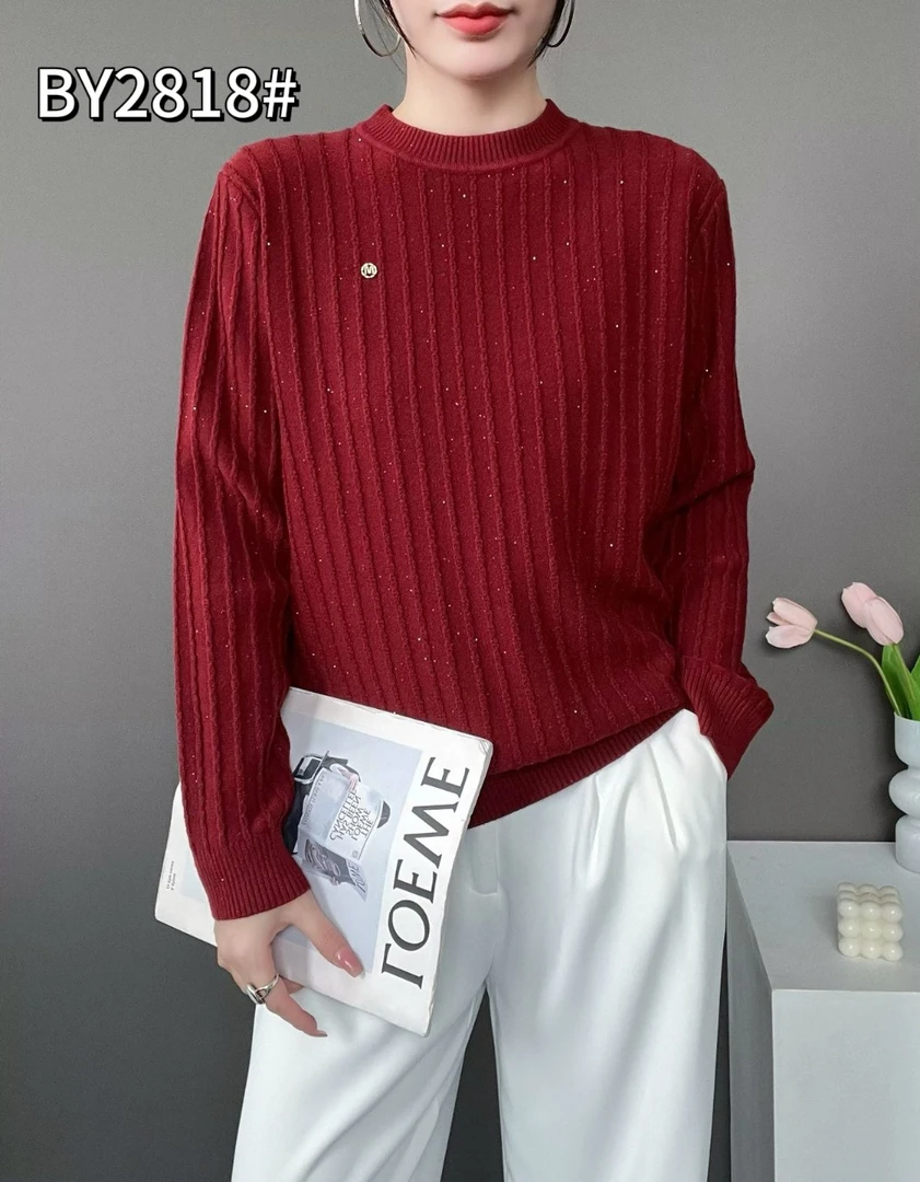 冬季新款圆领暗闪时尚百搭洋气毛衣2818