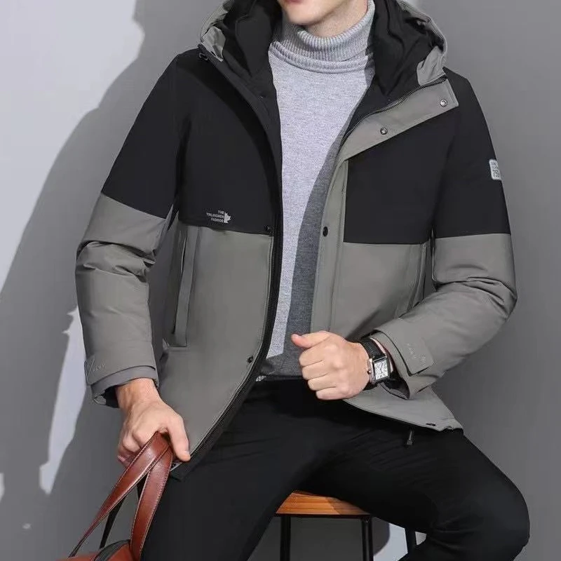 西盟罗盾冬季男士保暖连帽羽绒服90鸭绒C5555