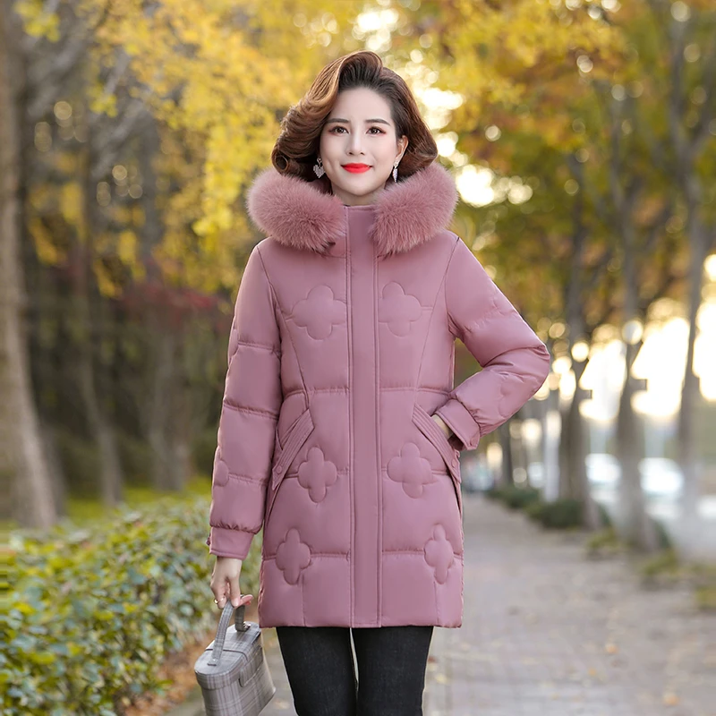 妈妈冬装羽绒棉服洋气中长款50岁中老年人女棉衣外套棉袄加绒加厚