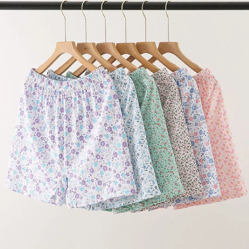 中老年短裤女外穿加肥加大码宽松女士夏季家居裤老人四角高腰睡裤