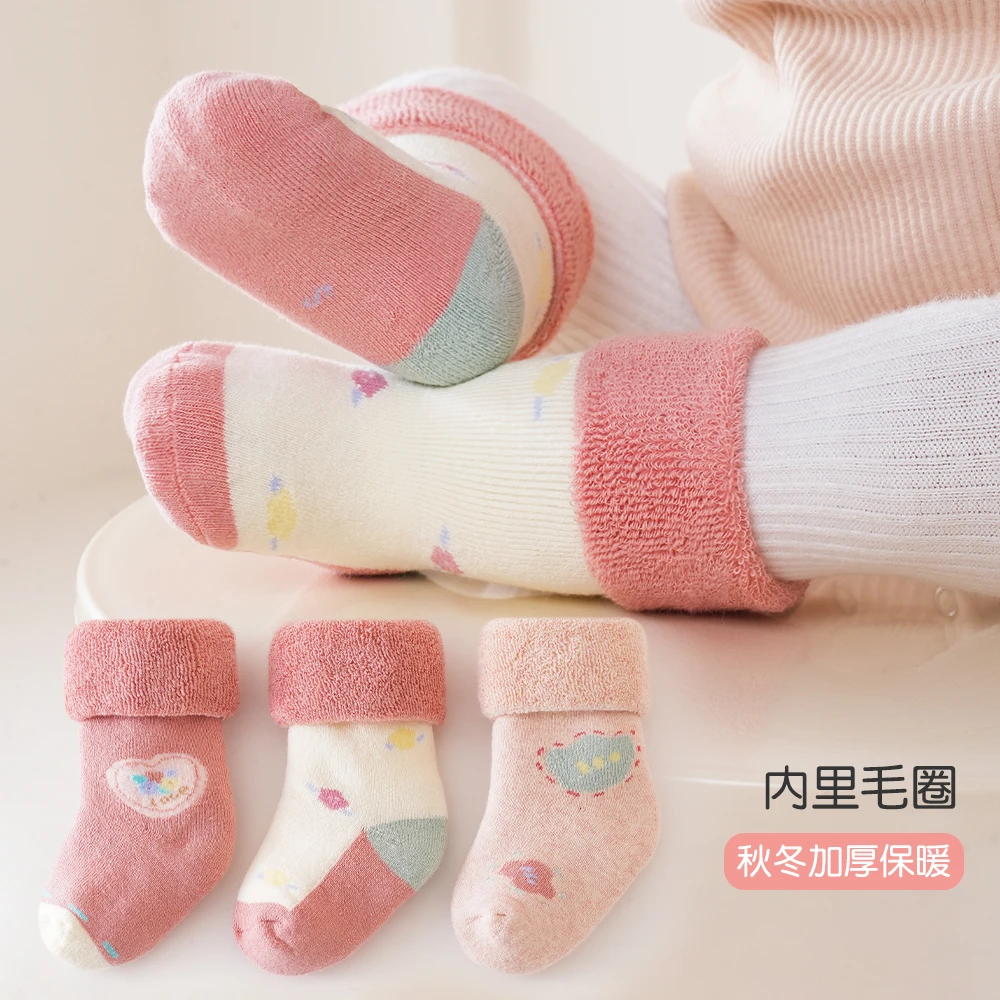 2023冬季新品毛圈加厚婴儿袜子卡通松口初生婴幼儿袜中筒袜儿童袜