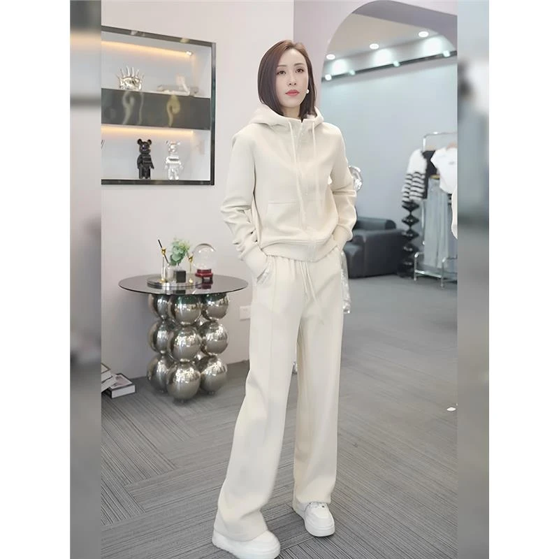 加绒加厚休闲运动套装女秋冬时尚洋气连帽卫衣外套卫裤气质两件套