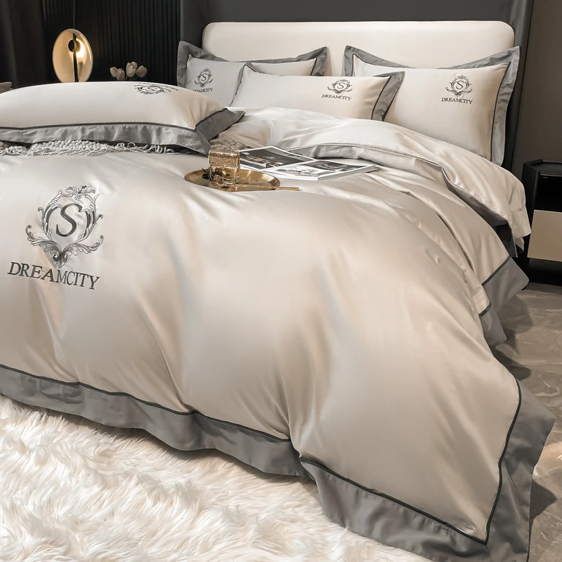 富安娜高端享希尔顿酒店220支长绒棉四件套100全棉纯棉被套单笠4