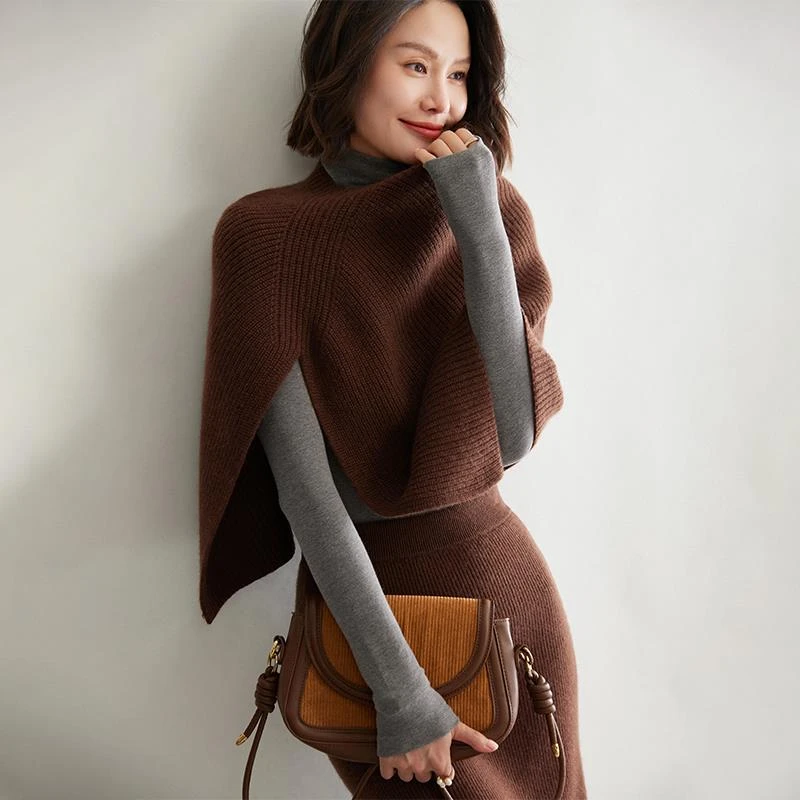 太好搭了！纯羊绒披肩女2023新款元宝针围巾针织保暖护肩原创新款