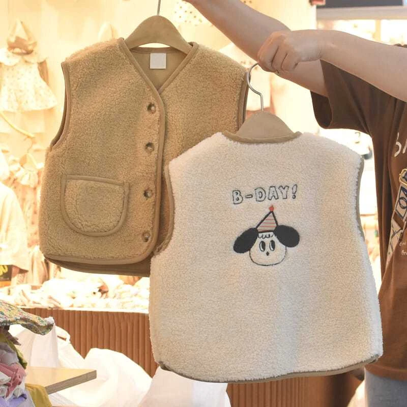 【小扬哥推荐】韩国童装2023秋冬男女童卡通洋气毛绒马甲宝宝休闲