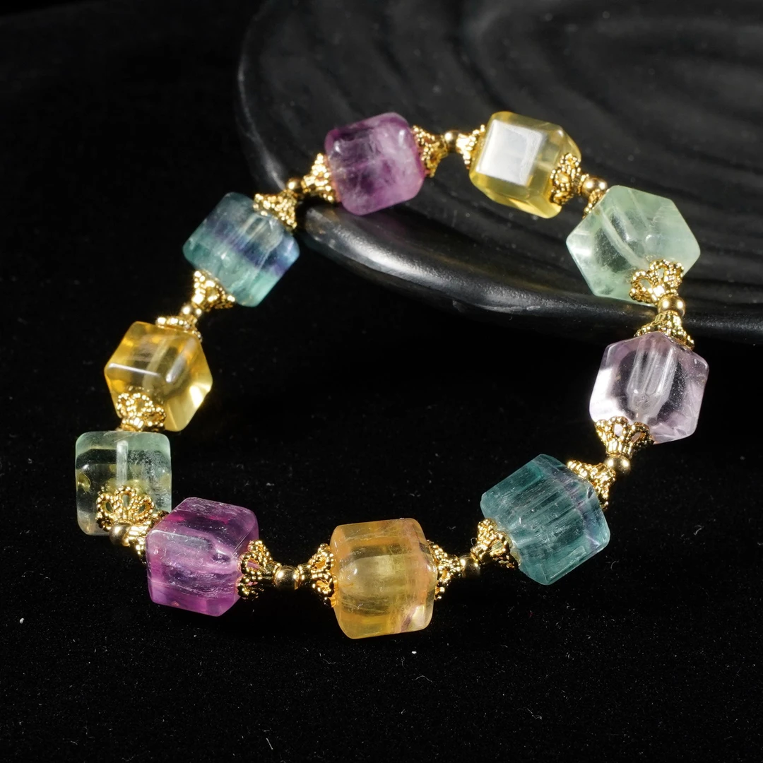 天然萤石方糖DIY单圈手串022