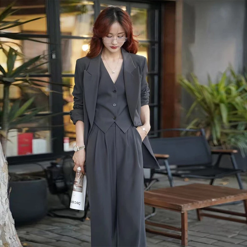 2992韩系春秋宽松西装外套女职业显瘦百搭高定正装套装马甲三件套