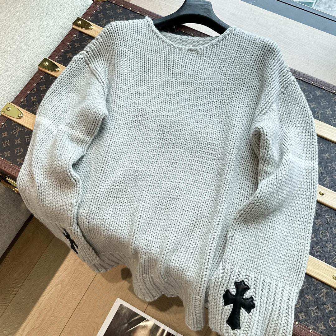 【SUNTEEZA】重磅24秋冬懒惰大针织棒针羊毛混纺十字架贴皮毛衣