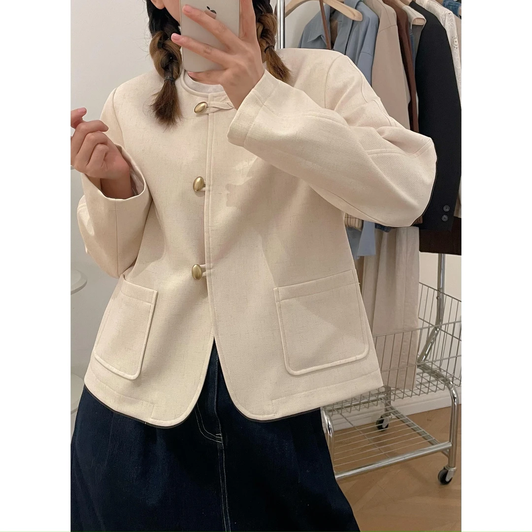 【杭州S姐】复古小香风金扣短外套女百搭高级显瘦上衣11134
