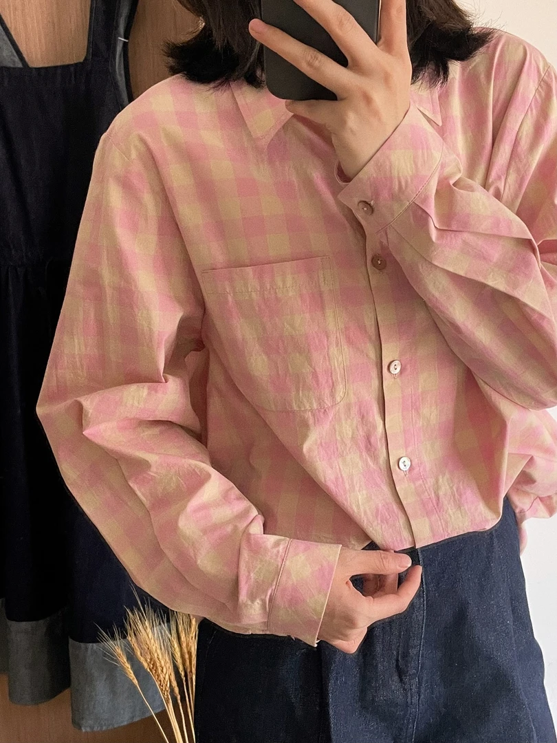 【微瑕】粉格子衬衫h06002