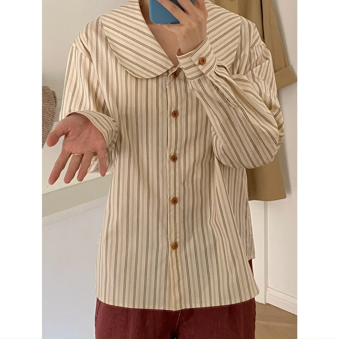 【杭州S姐 精品女装】法式条纹衬衫女休闲衬衣外套气质上衣f10163