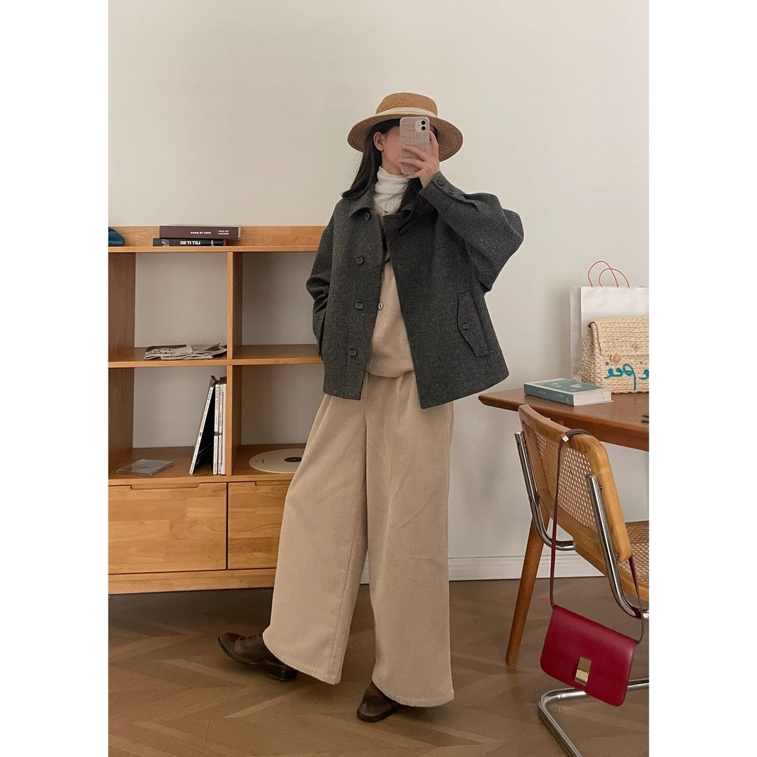 【杭州S姐精品女装】彩色点点毛呢外套女秋冬小个子短款呢大衣08151