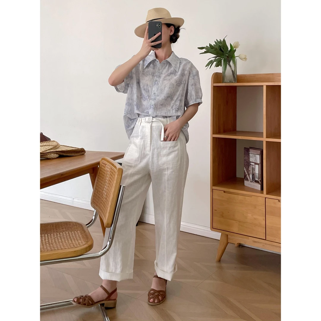 【杭州S姐精品女装】苎麻休闲裤女显瘦阔腿裤棉麻宽松直筒裤子03029