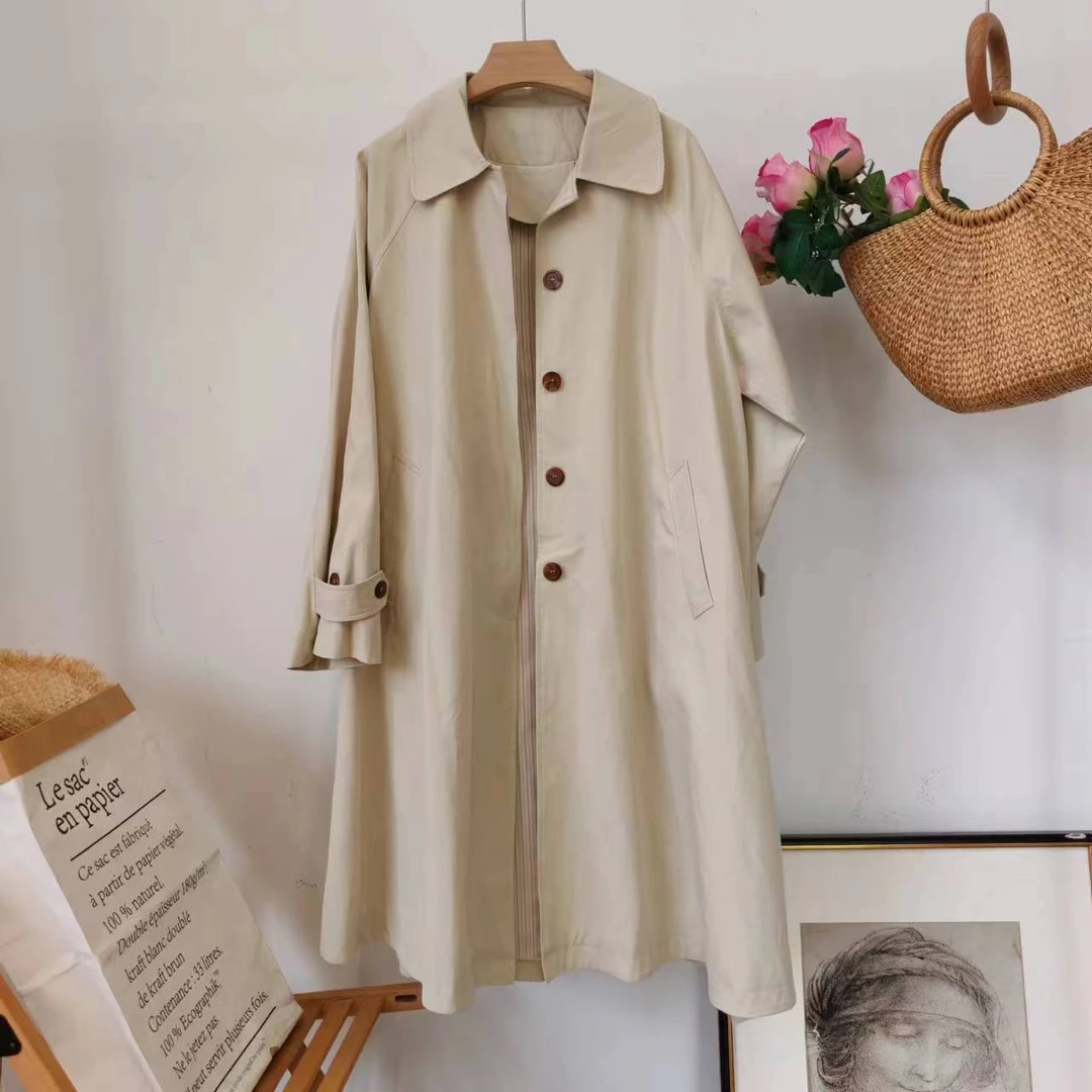 杭州S姐】浅豆灰绿中长款风衣外套g09125