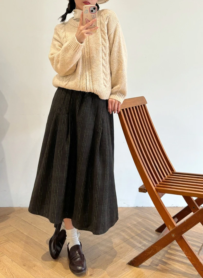 【杭州S姐精品女装】格子毛呢半身裙女秋冬高腰A字中长款裙子06202