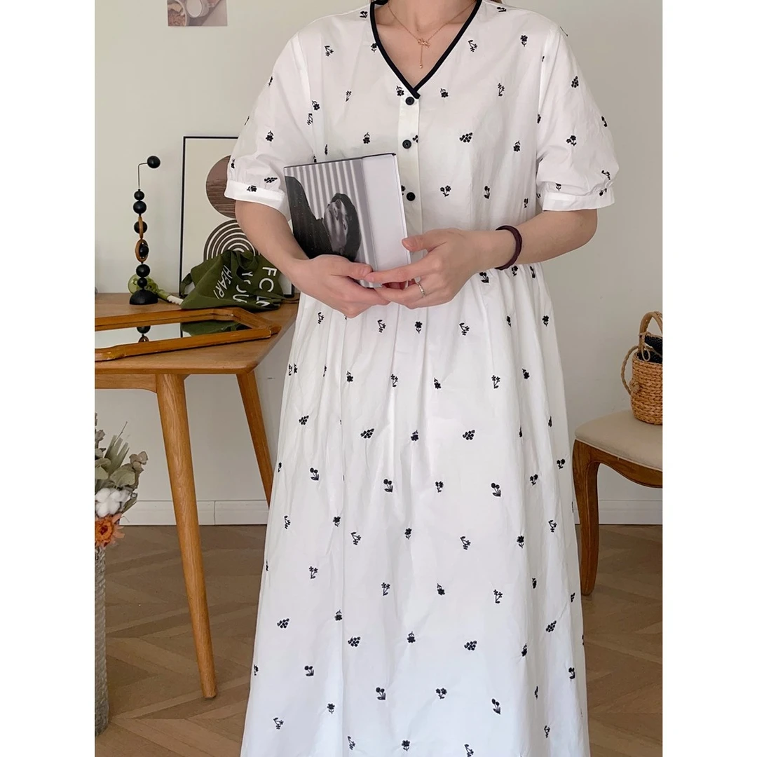 【杭州S姐 精品女装】绣花气质连衣裙宽松白色薄款印花裙子12142