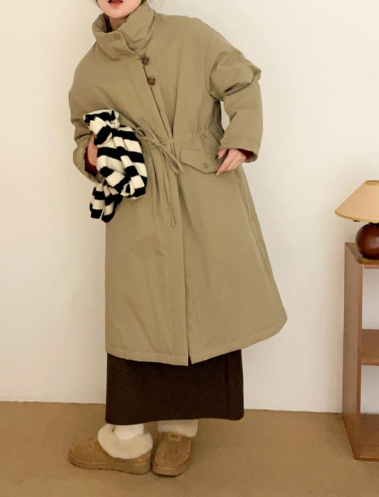 【杭州S姐精品女装】立领夹棉外套中长款风衣棉服女保暖棉衣g06154