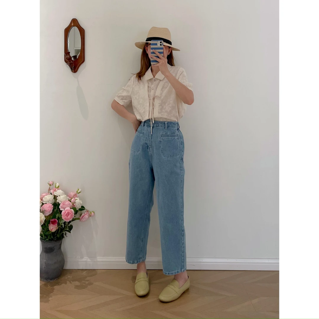 【杭州S姐 精品女装】复古阔腿牛仔裤女高腰宽松直筒裤子02213