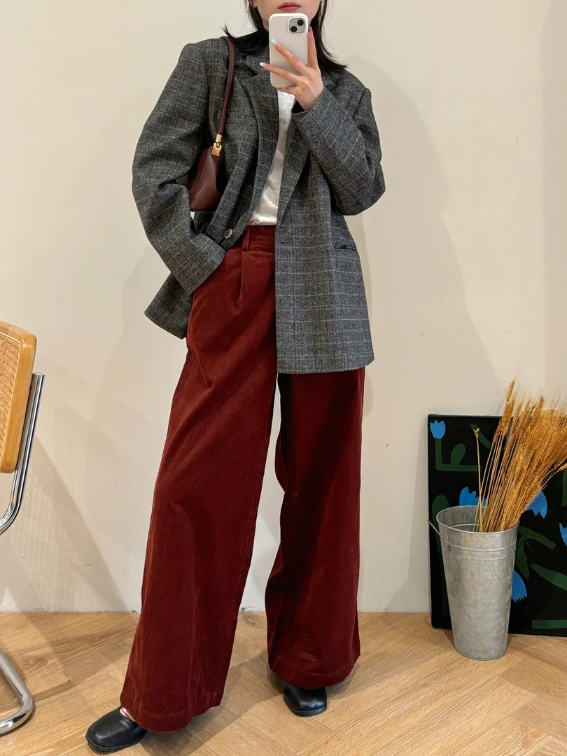 【杭州S姐精品女装】复古高腰灯芯绒阔腿裤直筒休闲裤宽松裤子21158