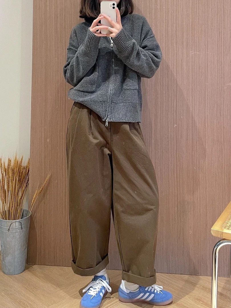 【杭州S姐精品女装】宽松高腰阔腿休闲裤女复古显瘦直筒工装裤06009