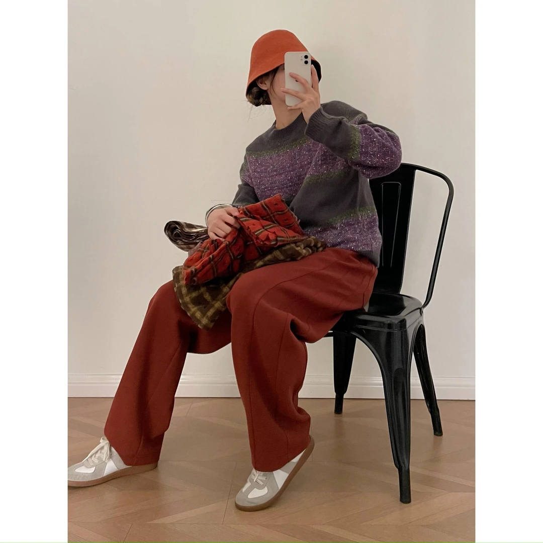 【杭州S姐女装】宽松高腰垂感休闲卫裤女直筒阔腿裤加厚运动裤09036