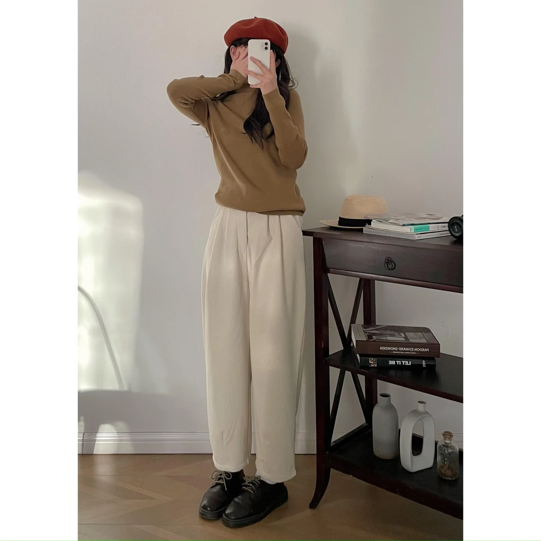 【杭州S姐女装】加绒灯芯绒阔腿裤女高腰休闲直筒雪尼尔裤子23871