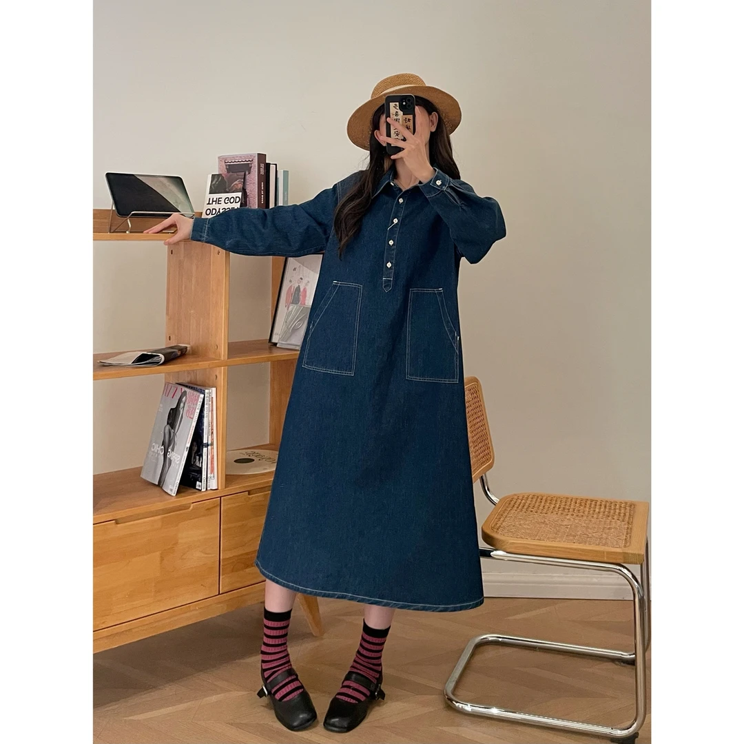 【杭州S姐精品女装】复古牛仔连衣裙女秋季2023新款显瘦长裙子08010