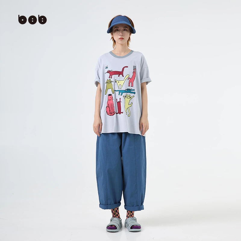 白目自女装T恤 女2023新款喵星人复古日系小众设计感短袖上衣宽松