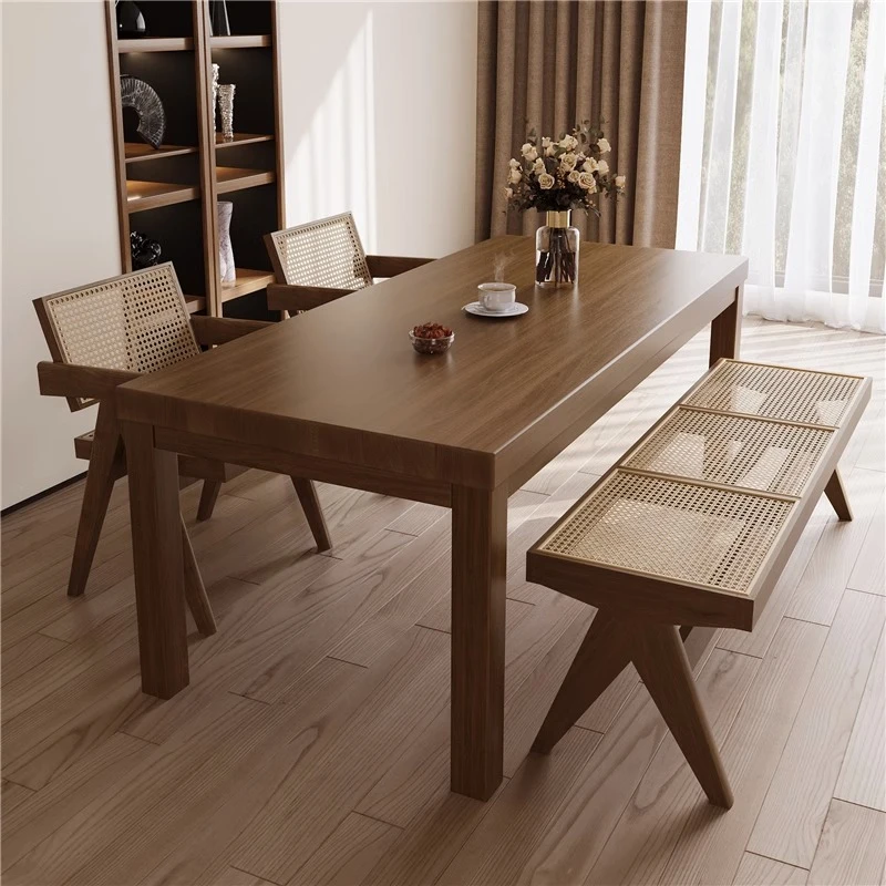 新中式全实木餐桌书桌餐厅办公家用一体长方形大板桌子原木实木桌