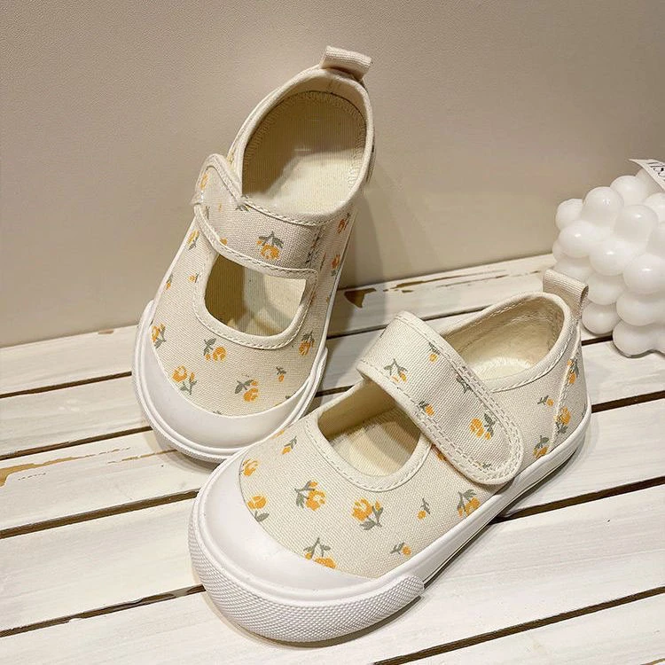 儿童休闲百搭中小童韩版小碎花魔术贴帆布鞋幼儿园男女宝宝鞋子