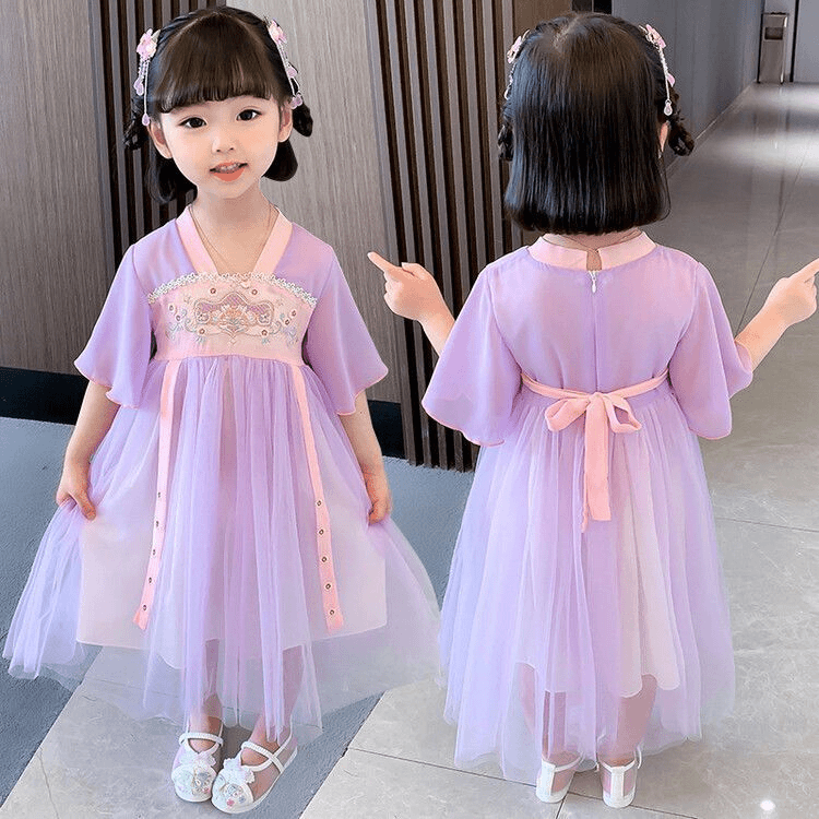 女童汉服夏季民族中国风宝宝古风儿童小童民族服装超仙紫色连衣裙