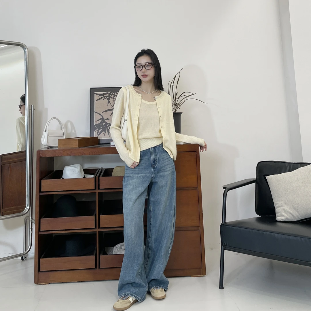 euri【山羊绒绵羊毛莱赛尔】简约气质休闲丝羊绒圆领开衫-MY5121