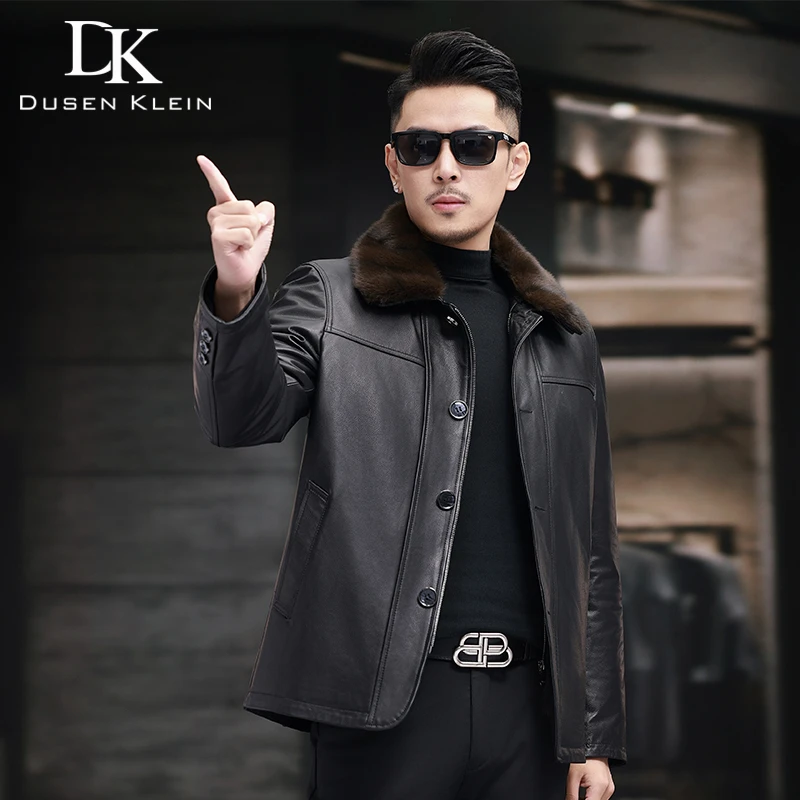 男士真皮皮衣翻领冬装头层小牛皮中长款加厚可脱卸内胆休闲外套