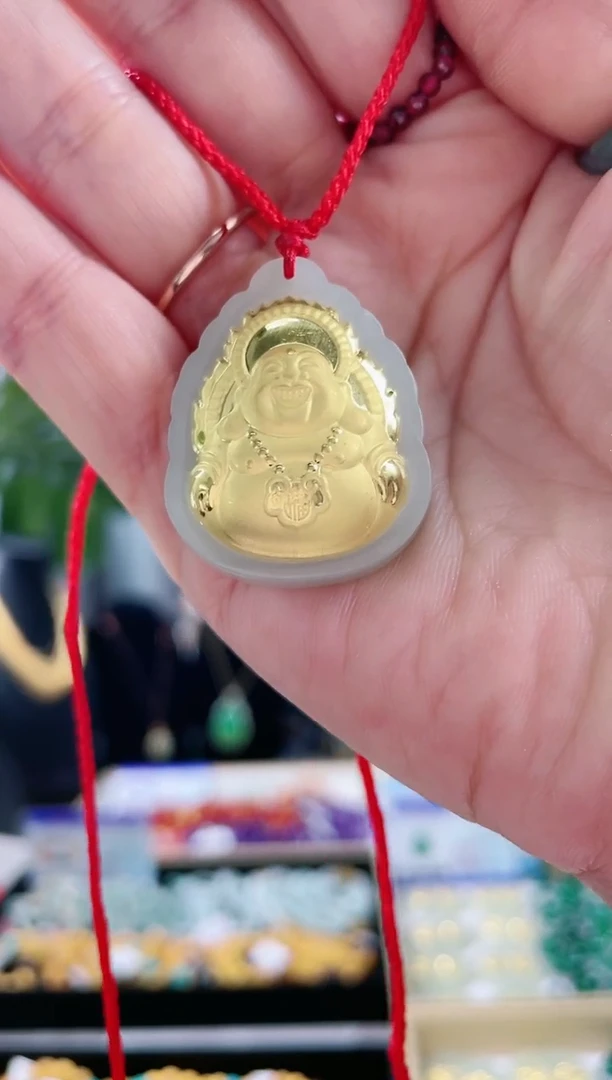 【闪购商品】和田玉吊坠(不含链)足金镶嵌足金镶大肚佛公吊坠
