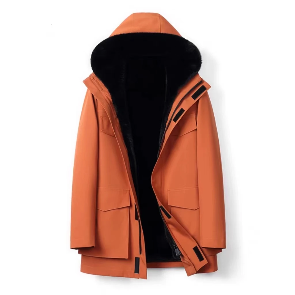 攀森·PANSENYUN 中长款短毛加绒时尚派克服休闲外套