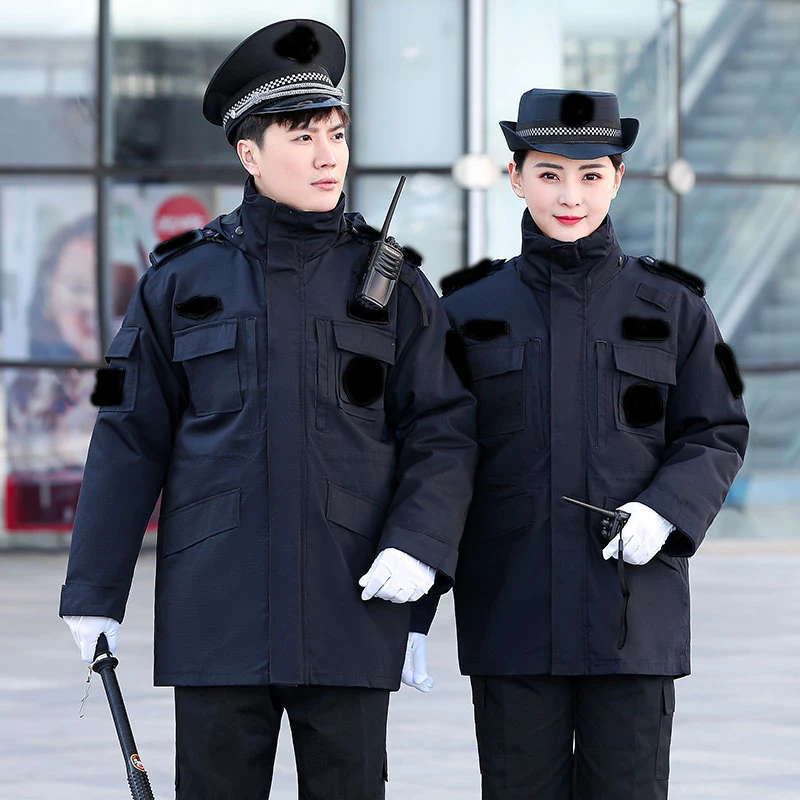 新款黑色特勤服秋冬网格多功能特保棉衣执勤大衣冬季保安棉服棉袄