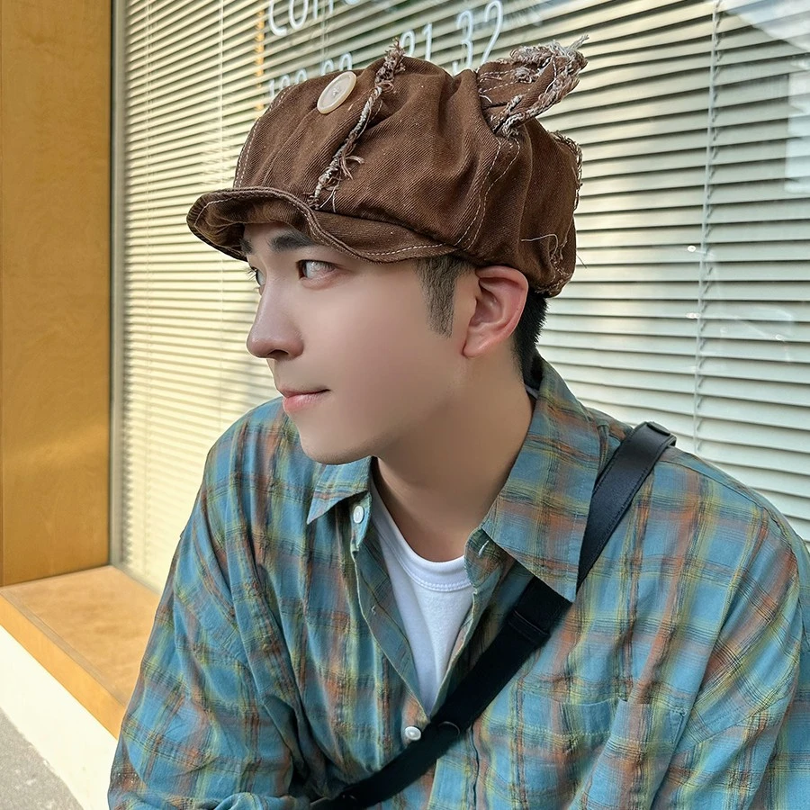 SUPERWZM搞怪y2k小熊玩偶帽子女复古牛仔八角帽美式嘻哈贝雷帽男