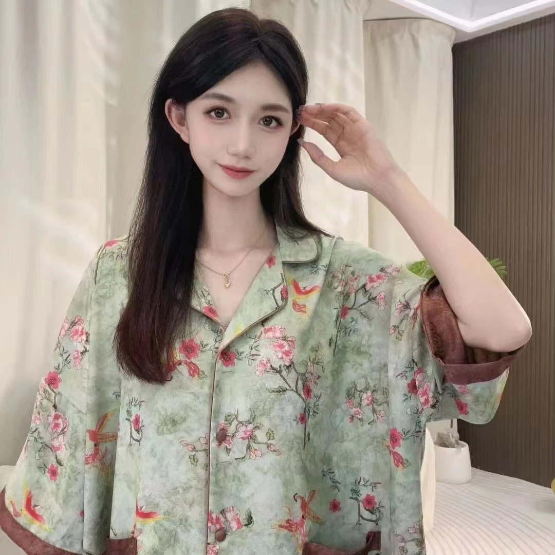 苏杭【陌上花开】休闲时尚睡衣女士老料七分袖高级感家居服套装时尚